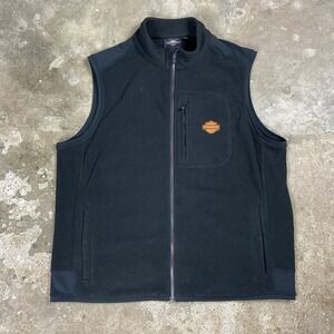 Harley Davidson Fleece Vest Size XXL Black Full Zip Embroidered Motorcycle Logo